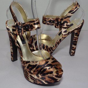 Nina Size 7.5 M PANGEA Leopard Print Satin Heeled Sandals New Women's Shoes